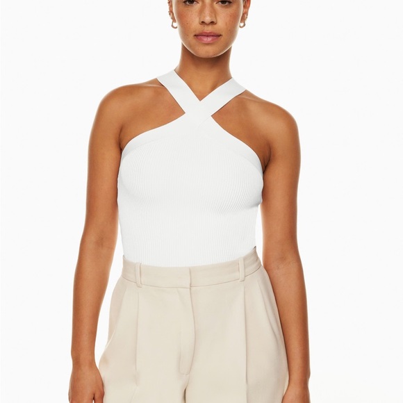 White Cross-Strap Ribbed Women's Top - Picture 2 of 2